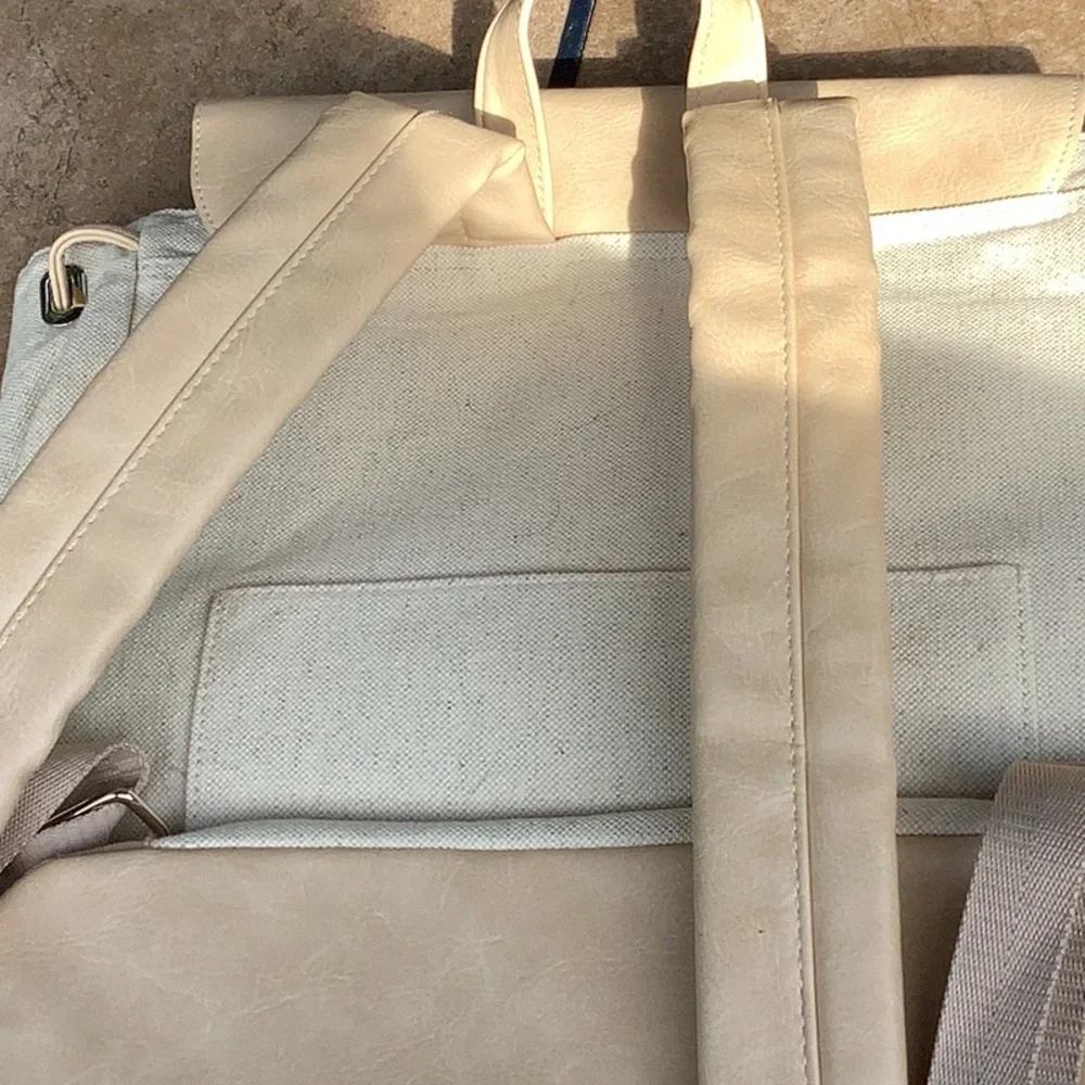 BEIS Cream and Tan Canvas Drawstring Backpack